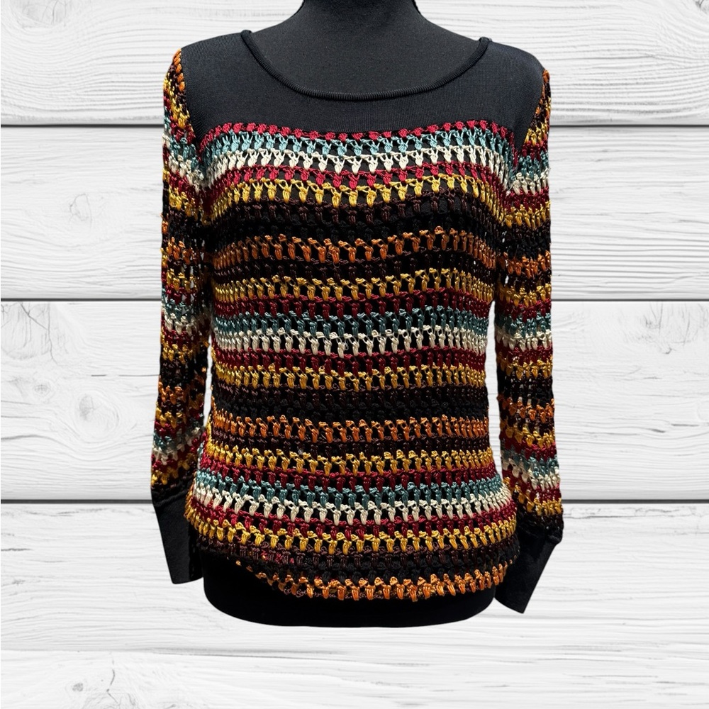 Multicolor Crochet Boatneck Sweater - Women's Knit Cardigan